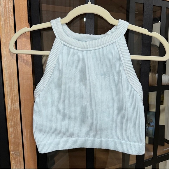 Aerie ribbed tank Superchill Seamless High Neck Bra crop top light blue - Picture 6 of 6